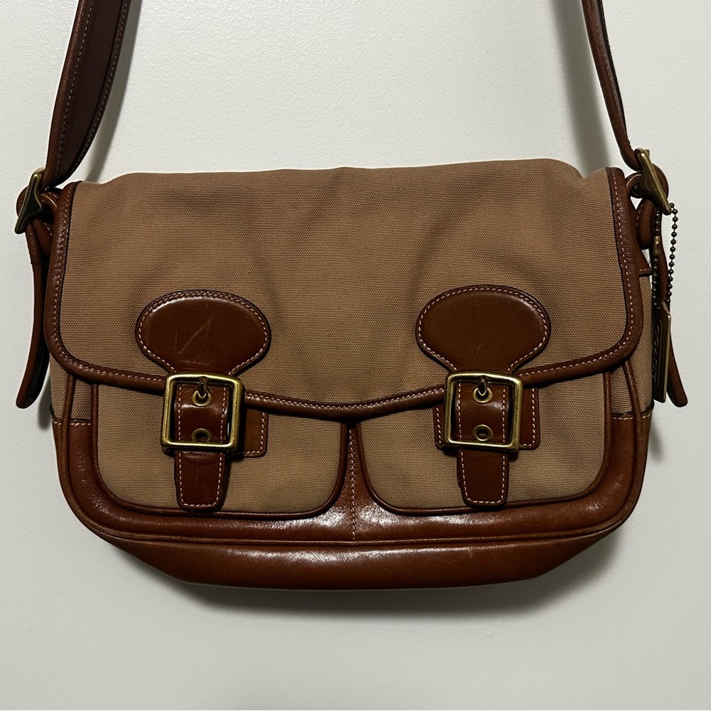 Coach Vintage Brown Leather and Khaki Crossbody GUC